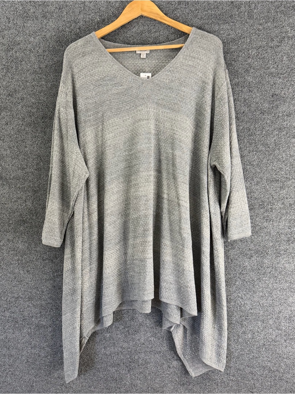 Avenue Womens Metallic Waffle Knit Tunic Top Size 26/28 Gray 3/4 Sleeve Casual